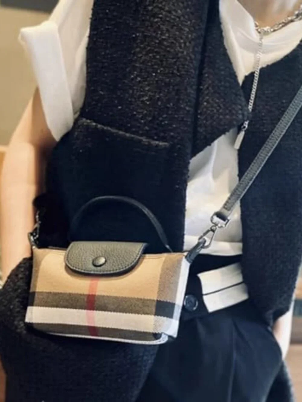 Mini Small Size Luxury Plaid Women's Top Handle Handbag Canvas and Leather